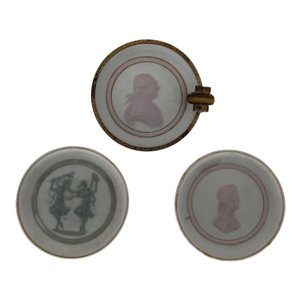 Antique Limoges France Porcelain Trinket Dish Set Portrait & Ashtray Limoges